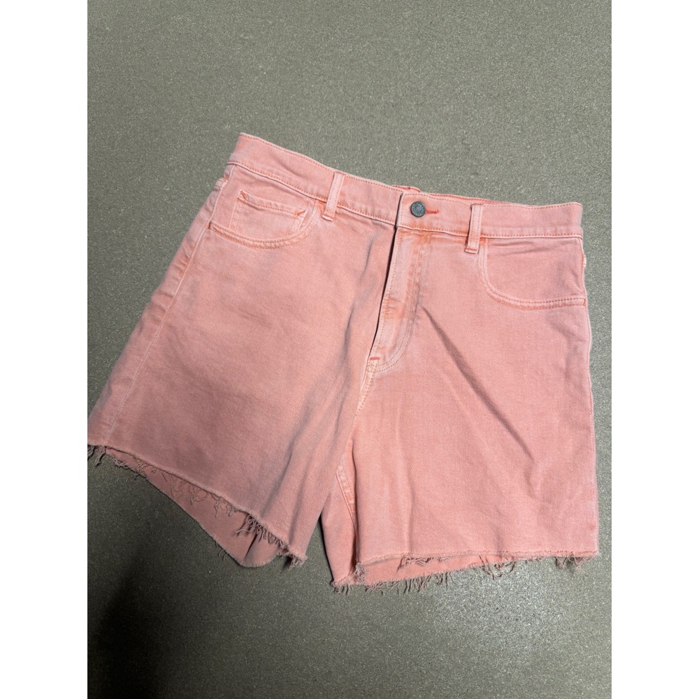 Blue Wave Denim Shorts Coral Pink Raw Hem Cutoff Size 28 Women